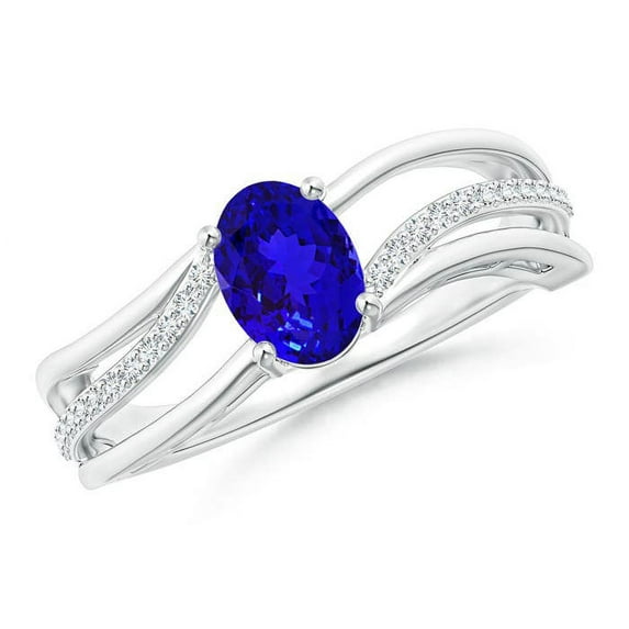 ANGARA Natural Solitaire Tanzanite Bypass Ring with Diamond Accents in 925 Sterling Silver for Women (Size-7x5mm) | December Birthstone, Anniversary, Jewelry Gift for Women | Natural Tanzanite Ring