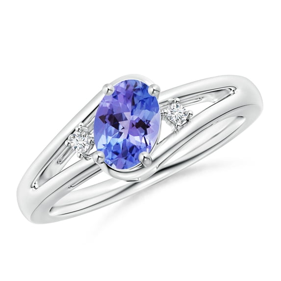ANGARA Natural Tanzanite and Diamond Split Shank Ring in 14K White Gold for Women (Size-7x5mm) | December Birthstone, Birthday, Anniversary, Jewelry Gift for Women | Natural Tanzanite Ring