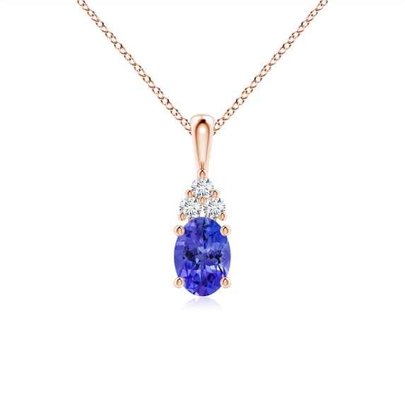 ANGARA Natural Oval Tanzanite Solitaire Pendant with Trio Diamond in 14K Rose Gold for Women (Size-7x5mm) | December Birthstone, Anniversary, Jewelry Gift for Women | Natural Tanzanite Necklace