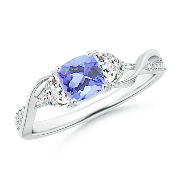 ANGARA Natural Cushion Tanzanite and Half Moon Diamond Leaf Ring in 14K White Gold for Women (Size-5mm) | December Birthstone, Birthday, Anniversary, Jewelry Gift for Women | Natural Tanzanite Ring