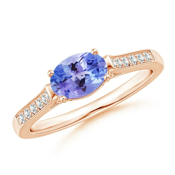 ANGARA Natural Oval Tanzanite Solitaire Ring with Diamonds in 14K Rose Gold for Women (Size-7x5mm) | December Birthstone, Birthday, Anniversary, Jewelry Gift for Women | Natural Tanzanite Ring