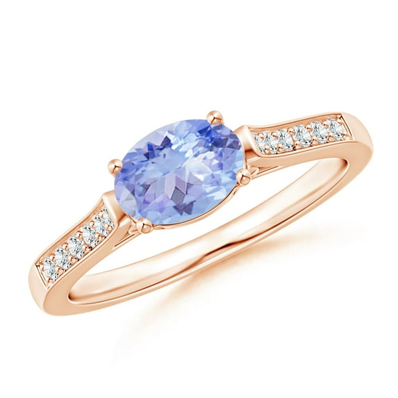 ANGARA Natural Oval Tanzanite Solitaire Ring with Diamonds in 14K Rose Gold for Women (Size-7x5mm) | December Birthstone, Birthday, Anniversary, Jewelry Gift for Women | Natural Tanzanite Ring
