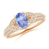 ANGARA Natural Oval Tanzanite Solitaire Ring with Pave Diamonds in 14K Rose Gold for Women (Size-7x5mm) | December Birthstone, Birthday, Anniversary, Jewelry Gift for Women | Natural Tanzanite Ring