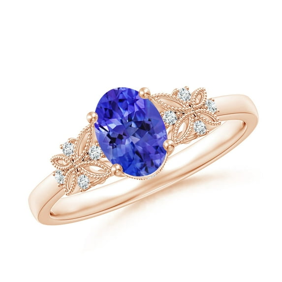 ANGARA Natural Vintage Style Oval Tanzanite Ring with Diamonds in 14K Rose Gold for Women (Size-7x5mm) | December Birthstone, Birthday, Anniversary, Jewelry Gift for Women | Natural Tanzanite Ring