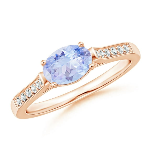 ANGARA Natural Oval Tanzanite Solitaire Ring with Diamonds in 14K Rose Gold for Women (Size-7x5mm) | December Birthstone, Birthday, Anniversary, Jewelry Gift for Women | Natural Tanzanite Ring