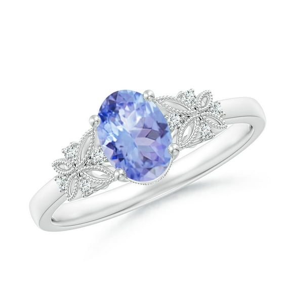 Angara Natural 0.8 Ct. Tanzanite with Diamond Vintage Inspired Ring in 14K White Gold for Women (Ring Size: 11.5)