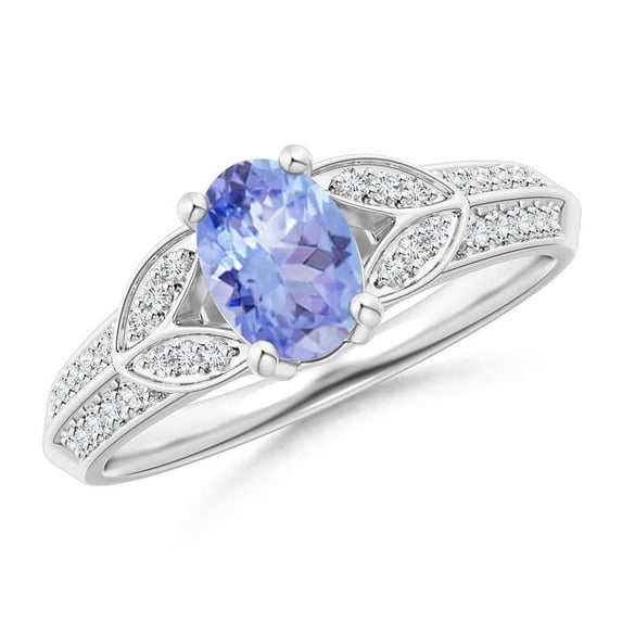 Angara Natural 0.8 Ct. Tanzanite with Diamond Vintage Inspired Ring in 14K White Gold for Women (Ring Size: 12)