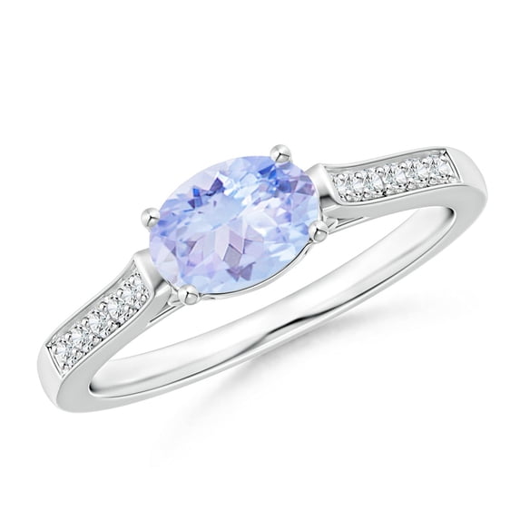 ANGARA Natural Oval Tanzanite Solitaire Ring with Diamonds in 14K White Gold for Women (Size-7x5mm) | December Birthstone, Birthday, Anniversary, Jewelry Gift for Women | Natural Tanzanite Ring