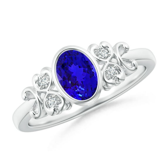 ANGARA Natural Vintage Style Bezel-Set Oval Tanzanite Ring with Diamonds in 14K White Gold for Women (Size-7x5mm) | December Birthstone, Anniversary, Jewelry Gift for Women | Natural Tanzanite Ring