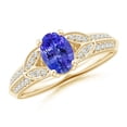 thumbnail image 1 of ANGARA Natural Oval Tanzanite Solitaire Ring with Pave Diamonds in 14K Yellow Gold for Women (Size-7x5mm) | December Birthstone, Birthday, Anniversary, Jewelry Gift for Women | Natural Tanzanite Ring, 1 of 7