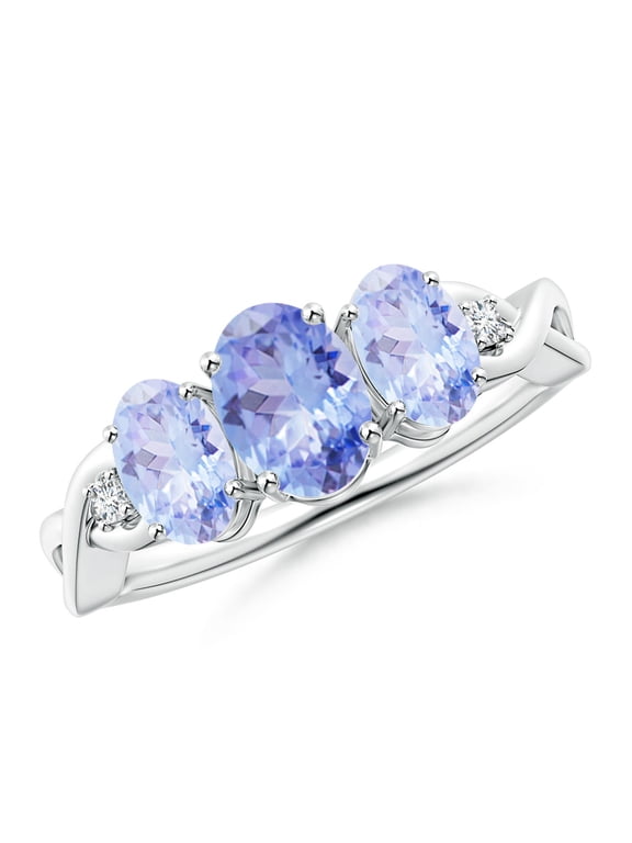 Natural Oval Tanzanite Three Stone Criss-Cross Ring in 925 Sterling Silver for Women (Size-7x5mm) | December Birthstone, Birthday, Anniversary, Jewelry Gift for Women | Natural Tanzanite Ring