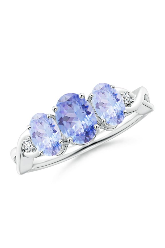 Natural Oval Tanzanite Three Stone Criss-Cross Ring in 925 Sterling Silver for Women (Size-7x5mm) | December Birthstone, Birthday, Anniversary, Jewelry Gift for Women | Natural Tanzanite Ring