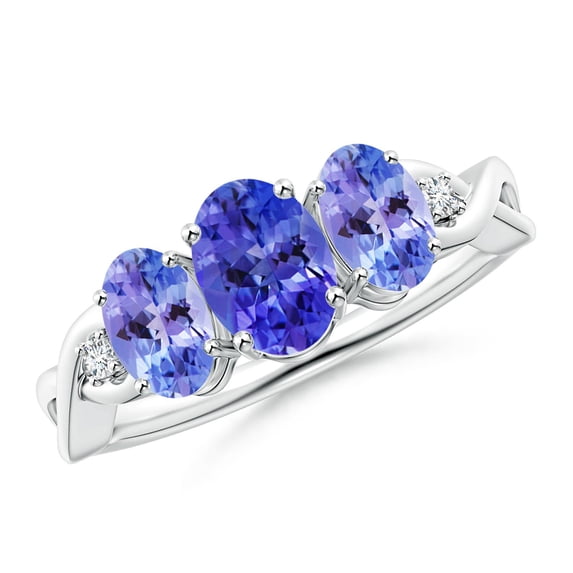 ANGARA Natural Oval Tanzanite Three Stone Criss-Cross Ring in 925 Sterling Silver for Women (Size-7x5mm) | December Birthstone, Birthday, Anniversary, Jewelry Gift for Women | Natural Tanzanite Ring