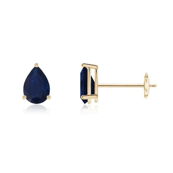 ANGARA Natural Pear-Shaped Blue Sapphire Stud Earrings in 14K Yellow Gold for Women (Size-6x4mm) | September Birthstone, Birthday, Anniversary, Jewelry Gift for Women | Natural Blue Sapphire Earrings