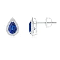thumbnail image 1 of ANGARA Natural Pear-Shaped Sapphire Halo Stud Earrings in 14K White Gold for Women (Size-6x4mm) | September Birthstone, Birthday, Anniversary, Jewelry Gift for Women | Natural Blue Sapphire Earrings, 1 of 6