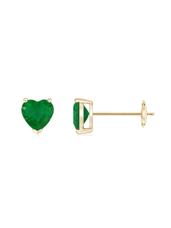 Natural Emerald Solitaire Heart Stud Earrings in 14K Yellow Gold for Women (Size-5mm) | May Birthstone, Birthday, Anniversary, Jewelry Gift for Women | Natural Emerald Earrings