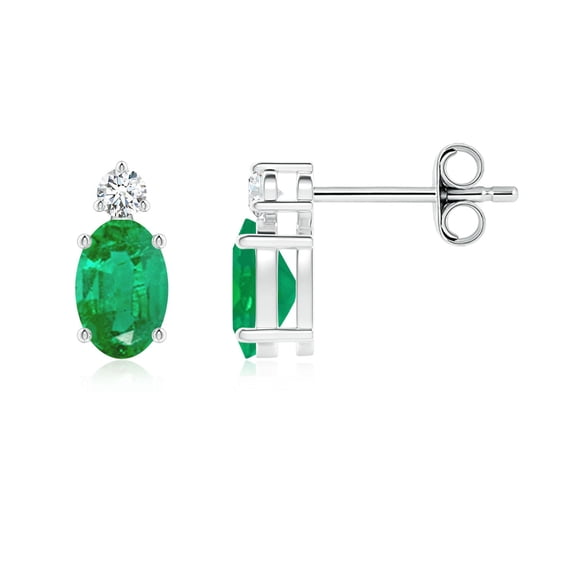 ANGARA Natural Basket-Set Oval Emerald Stud Earrings with Diamond in 925 Sterling Silver for Women (Size-6x4mm) | May Birthstone, Anniversary, Jewelry Gift for Women | Natural Emerald Earrings