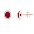 thumbnail image 1 of ANGARA Natural Oval Ruby Studs with Diamond Halo in 14K Rose Gold for Women (Size-5x4mm) | July Birthstone, Birthday, Anniversary, Jewelry Gift for Women | Natural Ruby Earrings, 1 of 7