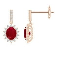 thumbnail image 1 of Angara Natural 0.8 ct. Ruby with Diamond Halo Earrings in 14K Rose Gold for Women, 1 of 6