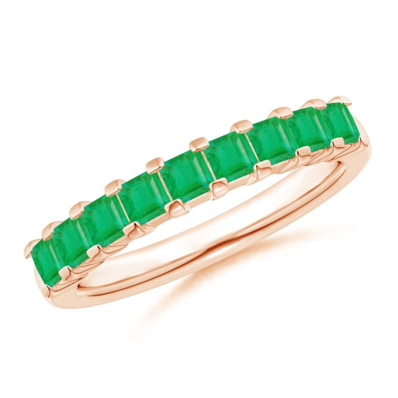 ANGARA Natural Square Emerald Semi Eternity Classic Wedding Ring in 14K Rose Gold for Women (Size-2.6mm) | May Birthstone, Birthday, Anniversary, Jewelry Gift for Women | Natural Emerald Ring