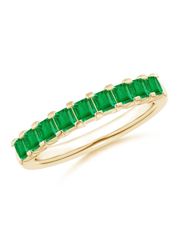 Natural Square Emerald Semi Eternity Classic Wedding Ring in 14K Yellow Gold for Women (Size-2.6mm) | May Birthstone, Birthday, Anniversary, Jewelry Gift for Women | Natural Emerald Ring