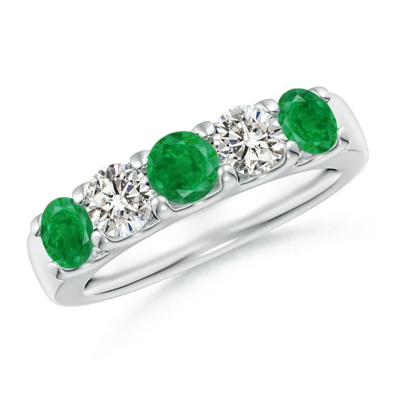 ANGARA Natural Shared Prong Emerald and Diamond Half Eternity Ring in 14K White Gold for Women (Size-4.2mm) | May Birthstone, Birthday, Anniversary, Jewelry Gift for Women | Natural Emerald Ring