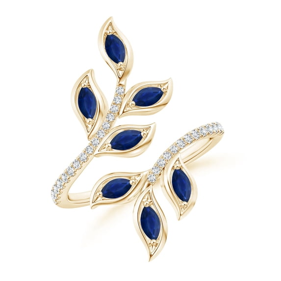 ANGARA Natural Marquise Sapphire Olive Leaf Ring in 14K Yellow Gold for Women (Size-4x2mm) | September Birthstone, Birthday, Anniversary, Jewelry Gift for Women | Natural Blue Sapphire Ring