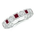 thumbnail image 1 of ANGARA Natural Bezel-Set Square Ruby and Round Diamond Ring in 14K White Gold for Women (Size-2.5mm) | July Birthstone, Birthday, Anniversary, Jewelry Gift for Women | Natural Ruby Ring, 1 of 9