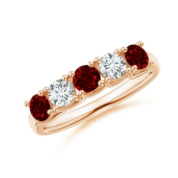 ANGARA Natural Half Eternity Five Stone Ruby and Diamond Wedding Band in 14K Rose Gold for Women (Size-3.8mm) | July Birthstone, Birthday, Anniversary, Jewelry Gift for Women | Natural Ruby Ring