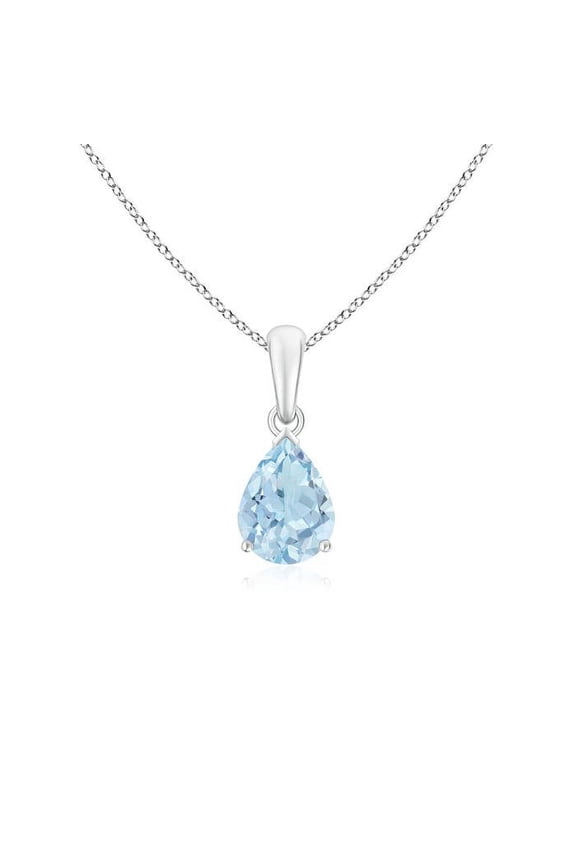 Natural 0.85 Ct. Aquamarine Solitaire Pendant Necklace in 14K White Gold for Women with 18 Inches Chain