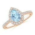 thumbnail image 1 of ANGARA Natural Pear Aquamarine Ring with Diamond Halo in 14K Rose Gold for Women (Size-8x6mm) | March Birthstone, Birthday, Anniversary, Jewelry Gift for Women | Natural Aquamarine Ring, 1 of 11