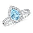 thumbnail image 1 of Angara Natural 0.85 Ct. Aquamarine with Diamond Halo Ring in 14K White Gold for Women (Ring Size: 11.5), 1 of 9