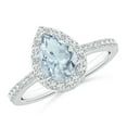 thumbnail image 1 of ANGARA Natural Pear Aquamarine Ring with Diamond Halo in 14K White Gold for Women (Size-8x6mm) | March Birthstone, Birthday, Anniversary, Jewelry Gift for Women | Natural Aquamarine Ring, 1 of 9