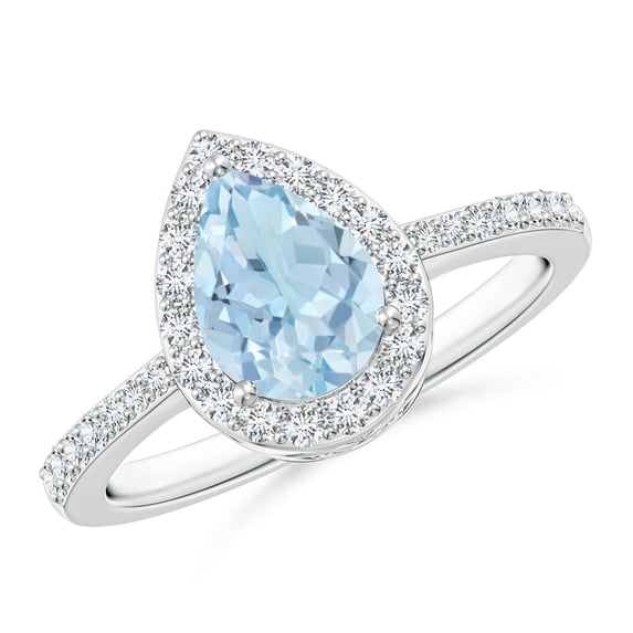 Angara Natural 0.85 Ct. Aquamarine with Diamond Halo Ring in 14K White Gold for Women (Ring Size: 3)