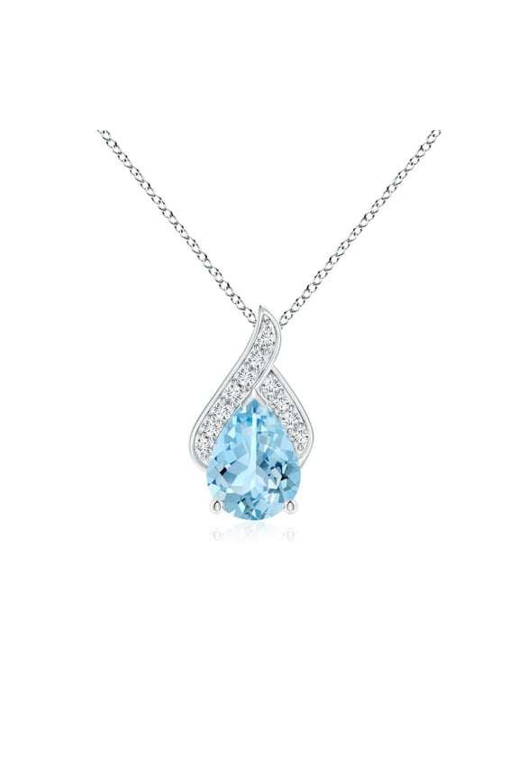 Natural 0.85 Ct. Aquamarine with Diamond Solitaire Pendant Necklace in 14K White Gold for Women with 18 Inches Chain