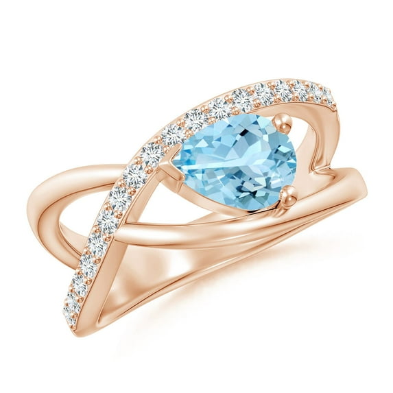 Angara Natural 0.85 Ct. Aquamarine with Diamond Solitaire Ring in 14K Rose Gold for Women (Ring Size: 3.5)