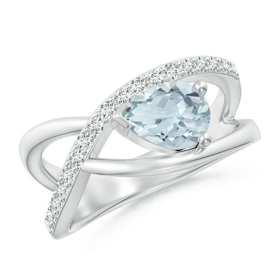 ANGARA Natural Criss Cross Pear Shaped Aquamarine Ring with Diamond Accents in 14K White Gold for Women (Size-8x6mm) | March Birthstone, Anniversary, Jewelry Gift for Women | Natural Aquamarine Ring