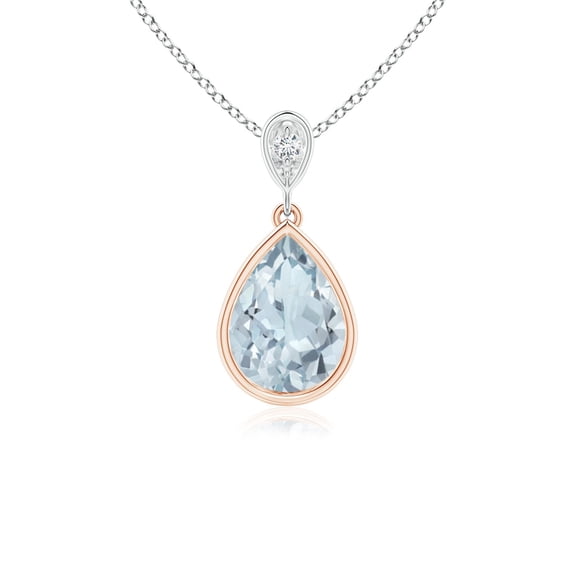 ANGARA Natural Bezel-Set Aquamarine Teardrop Pendant with Diamond in 14K Rose & White Gold for Women (Size-8x6mm) | March Birthstone, Anniversary, Jewelry Gift for Women | Natural Aquamarine Necklace