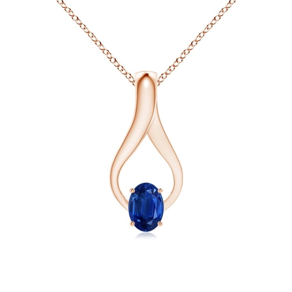 ANGARA Natural Oval Sapphire Wishbone Pendant in 14K Rose Gold for Women (Size-7x5mm) | September Birthstone, Birthday, Anniversary, Jewelry Gift for Women | Natural Blue Sapphire Necklace