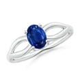 thumbnail image 1 of ANGARA Natural Prong-Set Solitaire Blue Sapphire Split Shank Ring in 14K White Gold for Women (Size-7x5mm) | September Birthstone, Anniversary, Jewelry Gift for Women | Natural Blue Sapphire Ring, 1 of 9