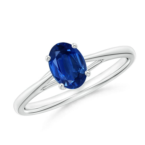 ANGARA Natural Prong-Set Oval Sapphire Cathedral Solitaire Ring in 14K White Gold for Women (Size-7x5mm) | September Birthstone, Anniversary, Jewelry Gift for Women | Natural Blue Sapphire Ring