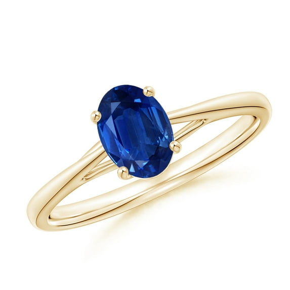 ANGARA Natural Prong-Set Oval Sapphire Cathedral Solitaire Ring in 14K Yellow Gold for Women (Size-7x5mm) | September Birthstone, Anniversary, Jewelry Gift for Women | Natural Blue Sapphire Ring