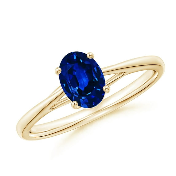 ANGARA Natural Prong-Set Oval Sapphire Cathedral Solitaire Ring in 14K Yellow Gold for Women (Size-7x5mm) | September Birthstone, Anniversary, Jewelry Gift for Women | Natural Blue Sapphire Ring