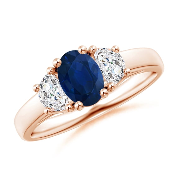 Angara Natural 0.85 Ct. Blue Sapphire with Diamond Classic Ring in 14K Rose Gold for Women (Ring Size: 12)