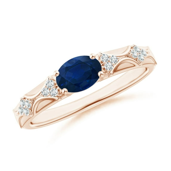 ANGARA Natural Oval Blue Sapphire Vintage Style Ring with Diamond Accents in 14K Rose Gold for Women (Size-7x5mm) | September Birthstone, Anniversary, Jewelry Gift for Women | Natural Sapphire Ring