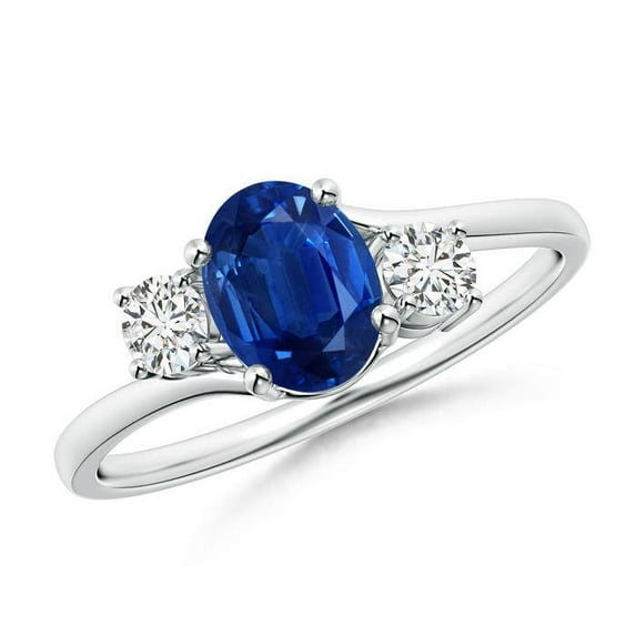 ANGARA Natural Bypass Blue Sapphire and Diamond Three Stone Ring in 14K White Gold for Women (Size-7x5mm) | September Birthstone, Anniversary, Jewelry Gift for Women | Natural Blue Sapphire Ring