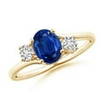 thumbnail image 1 of ANGARA Natural Bypass Blue Sapphire and Diamond Three Stone Ring in 14K Yellow Gold for Women (Size-7x5mm) | September Birthstone, Anniversary, Jewelry Gift for Women | Natural Blue Sapphire Ring, 1 of 7