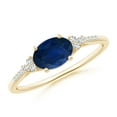 thumbnail image 1 of ANGARA Natural Horizontally Set Sapphire Ring with Trio Diamond Accents in 14K Yellow Gold for Women (Size-7x5mm) | September Birthstone, Anniversary, Jewelry Gift for Women | Natural Sapphire Ring, 1 of 10