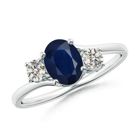 Angara Natural 0.85 Ct. Blue Sapphire with Diamond Classic Ring in Sterling Silver for Women (Ring Size: 10.5)