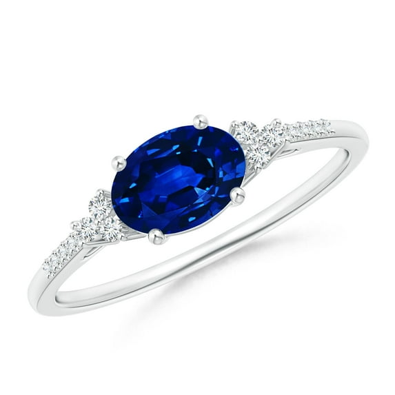 Angara Natural 0.85 Ct. Blue Sapphire with Diamond Classic Ring in Sterling Silver for Women (Ring Size: 3)
